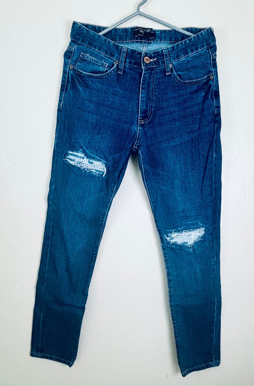 Forever 21 Mens Skinny Jeans Distressed Size 30 Vintage Dark Blue